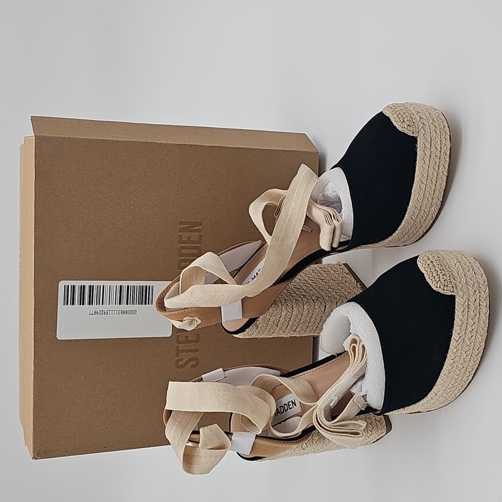 Steve Madden LUVLEY Black Suede Espadrille Platform Ankle-Tie Heels - Picture 5 of 8